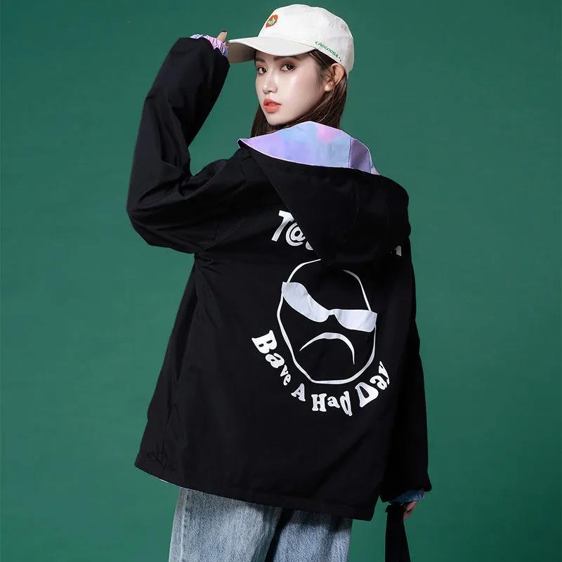 Reversible Jacket Women Loose Spring and Autumn Baseball Uniform Jacket Double-sided Wear Top