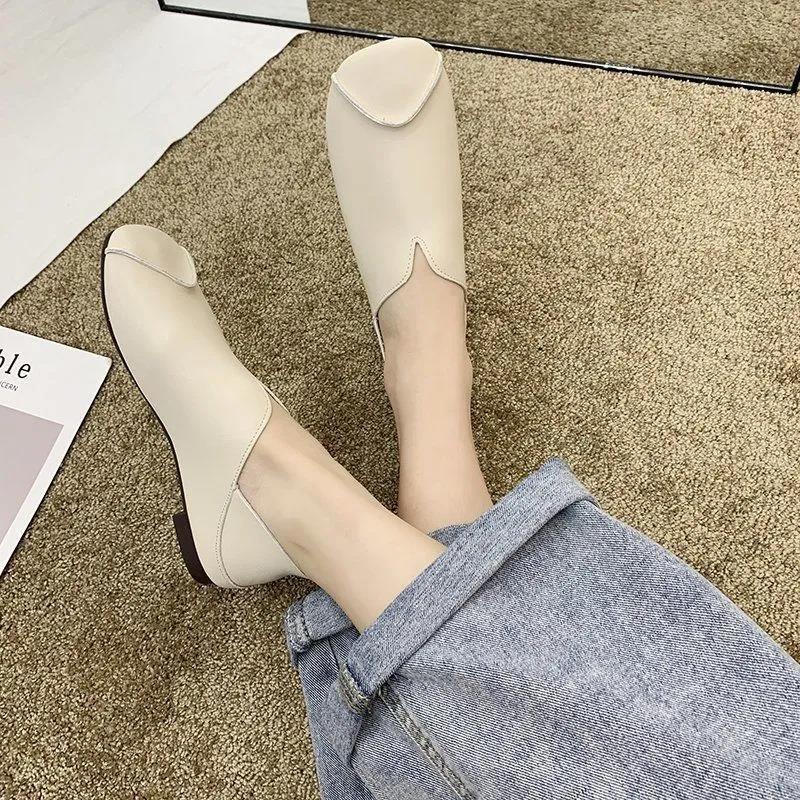 Soft Leather Shoes Women's Spring and Autumn Style Flat Soft Bottom Beanie Slip-on Slip-on Shoes