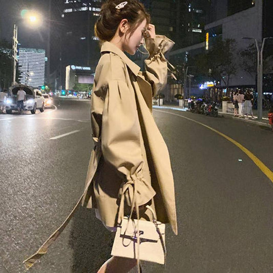 Women's Short Coat Loose and Thin All-match POLO Collar Windbreaker Women's Short Casual British Style Coat Windbreaker