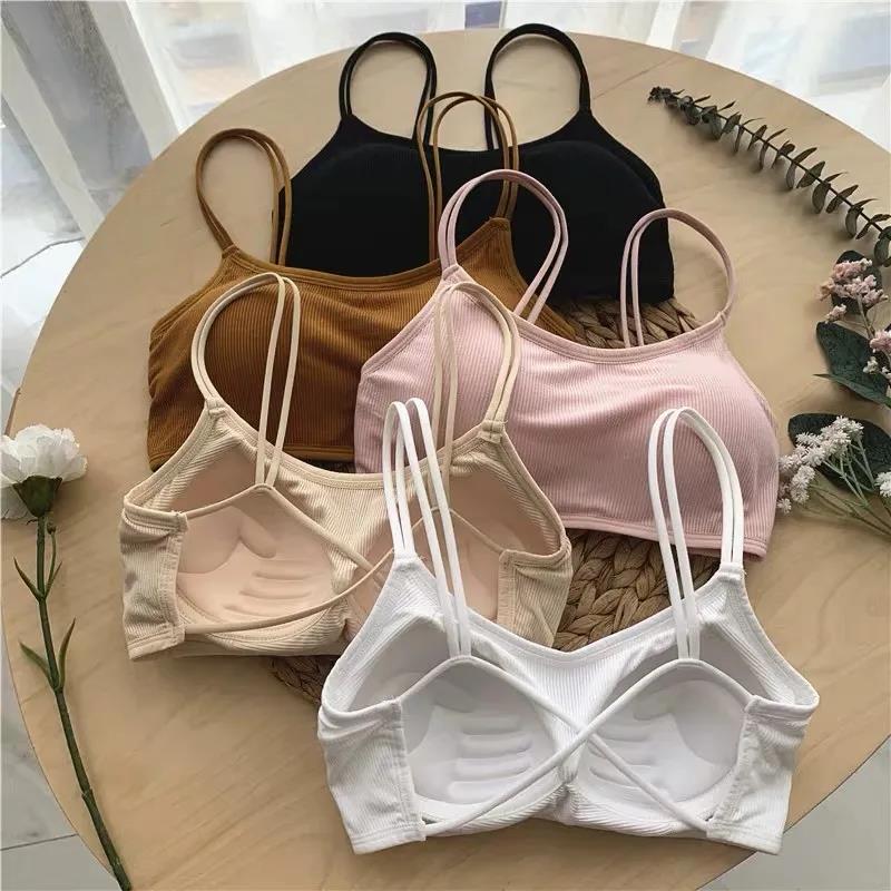 Cross Style Beautiful Back Suspender Vest Gathered Wrap Chest Rag Top Backing Anti Light Hand Holding Girl's Solid Color Bra