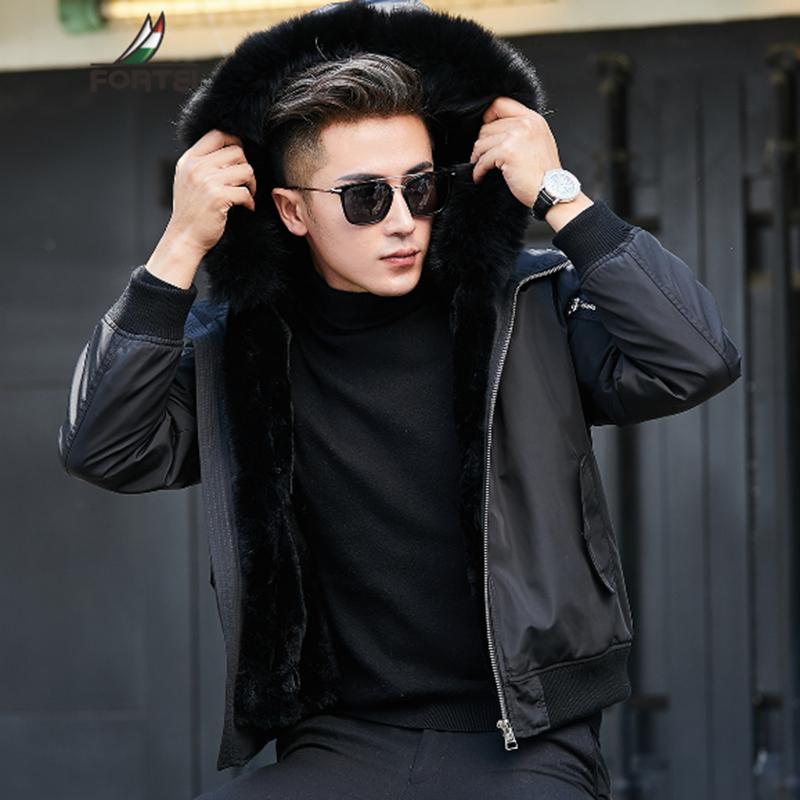 Parkas Fur One Men's Faux Fur Winter Coat Mink Fox Fur Collar Short Coat