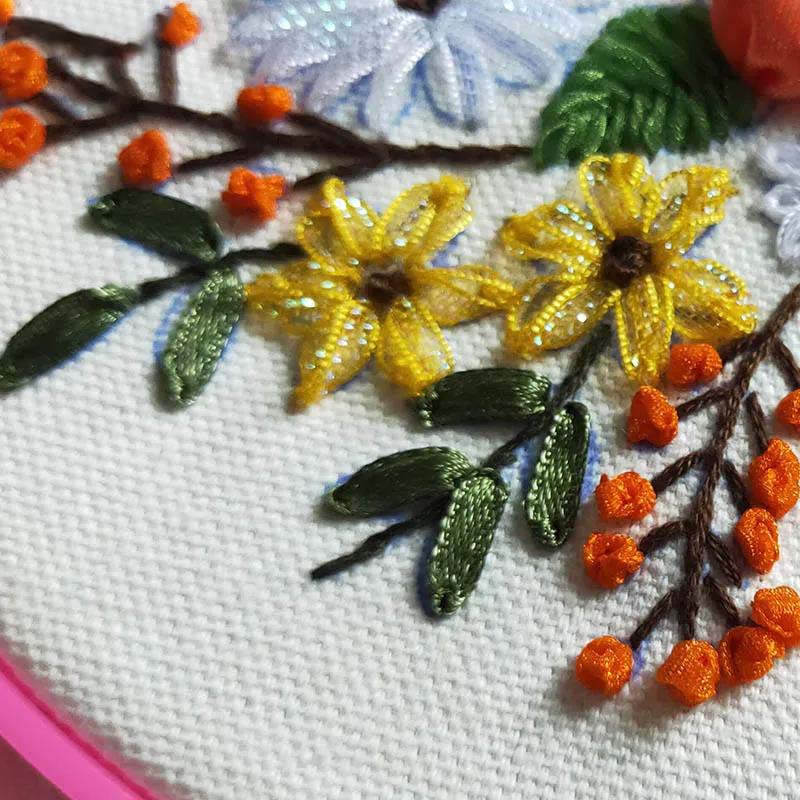 Ribbon Embroidery Small Painting Kit Non-finished Product 30X30CM Three-dimensional Cross Stitch Autumn Color Pine Cone Embroidery