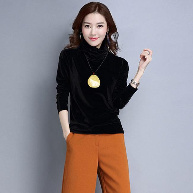 Autumn and Winter High-neck Women's Bottoming Shirt Fashion Gold Velvet Sweater with Long Sleeves Loose Blouse