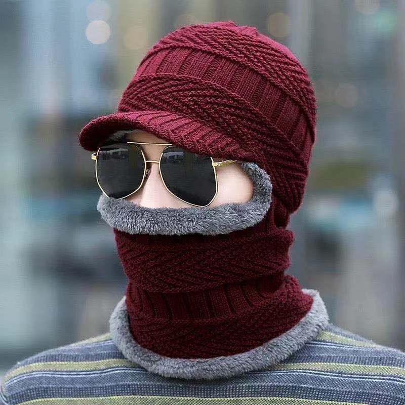 Winter Plus Velvet Thickened Ear Protection One-piece Men and Women Outdoor Knitted Hats Windproof and Warm Riding Neck Protection Cap