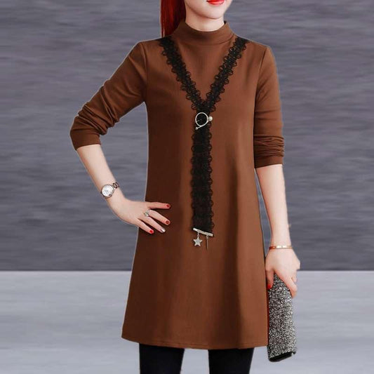 Thin Mid-length Blouse Long-sleeved Solid Color Half Turtleneck T-shirt Slim Round Neck Bottoming Shirt Women