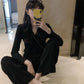 2pcs/set  Women's Knit Set Loose V-neck Knitted Cardigan Top and Loose Knit Wide Leg Pants 2 Piece Set Causul Outfits