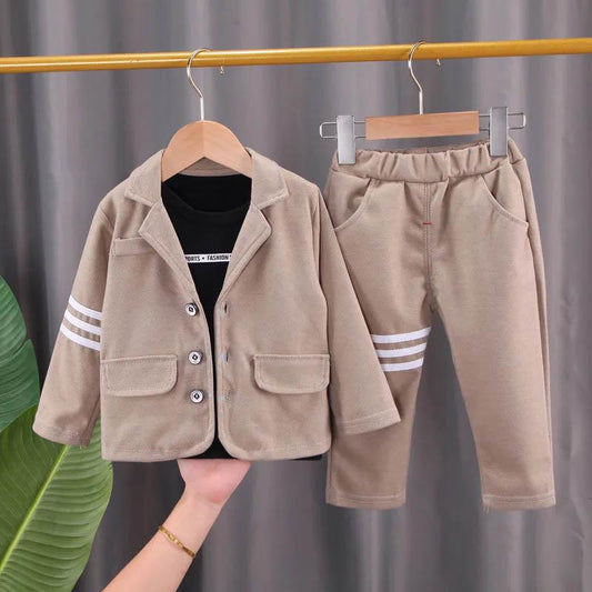 Boys' Casual Fashion Three-piece Children's Cute British Dress Baby Spring and Autumn Comfortable Long-sleeved Suit