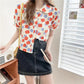 Short Sleeve T-shirt Women's Summer Loose Doll Collar Printed All-match Top