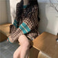 Korean Style Lazy Sweater Women's Autumn and Winter Knitted Trendy Ins Loose Foreign Style Round Neck Retro Houndstooth Top