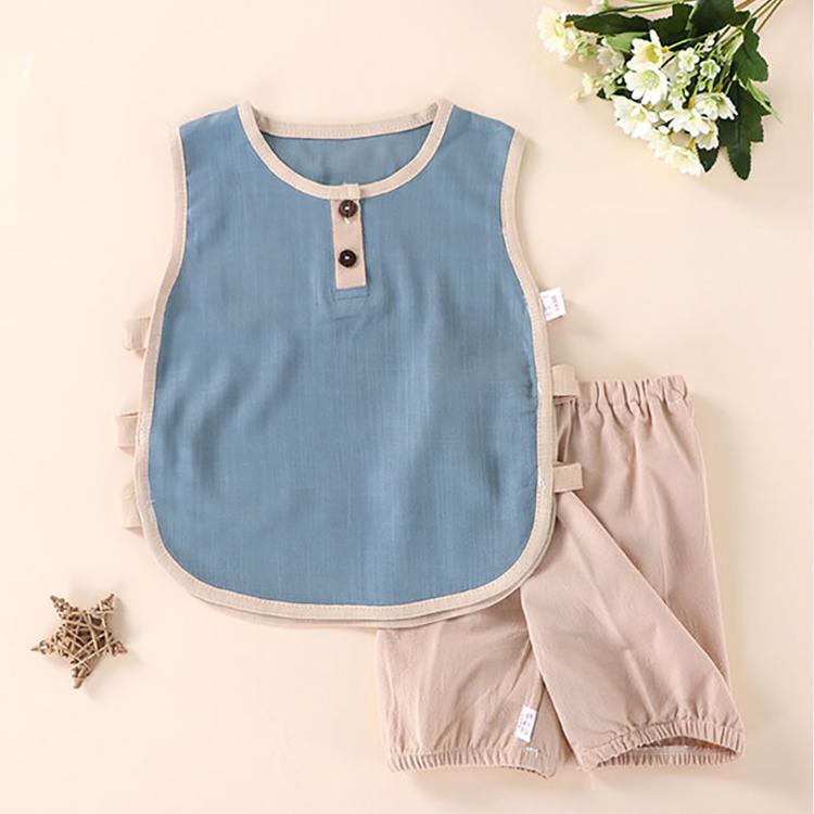 Children's Suit Summer Thin Boys and Girls Baby Breathable Stitching Button Sleeveless Shorts Two Piece Set Casual Wear