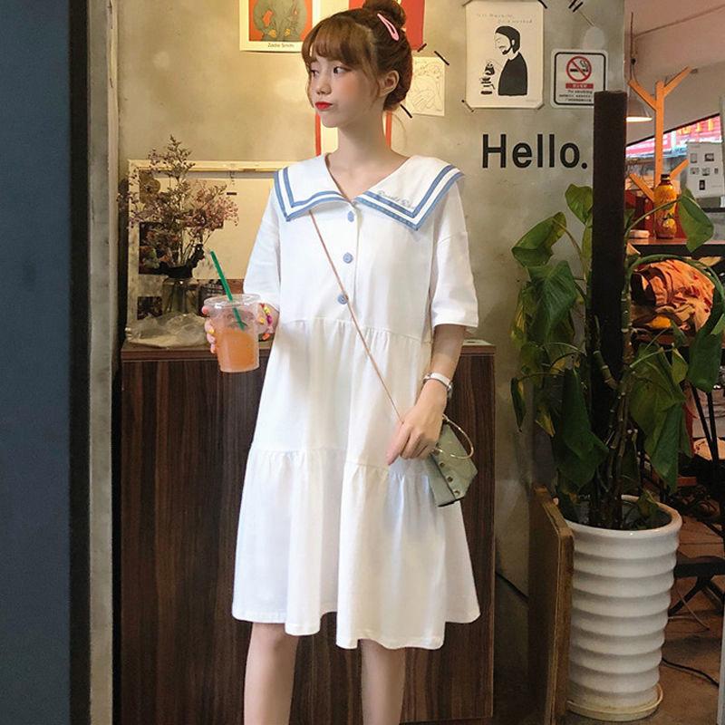 Sailor Suit  Cute Sweet Girl Ruffle College Style Age Reduction Looser  Short Sleeve Dress