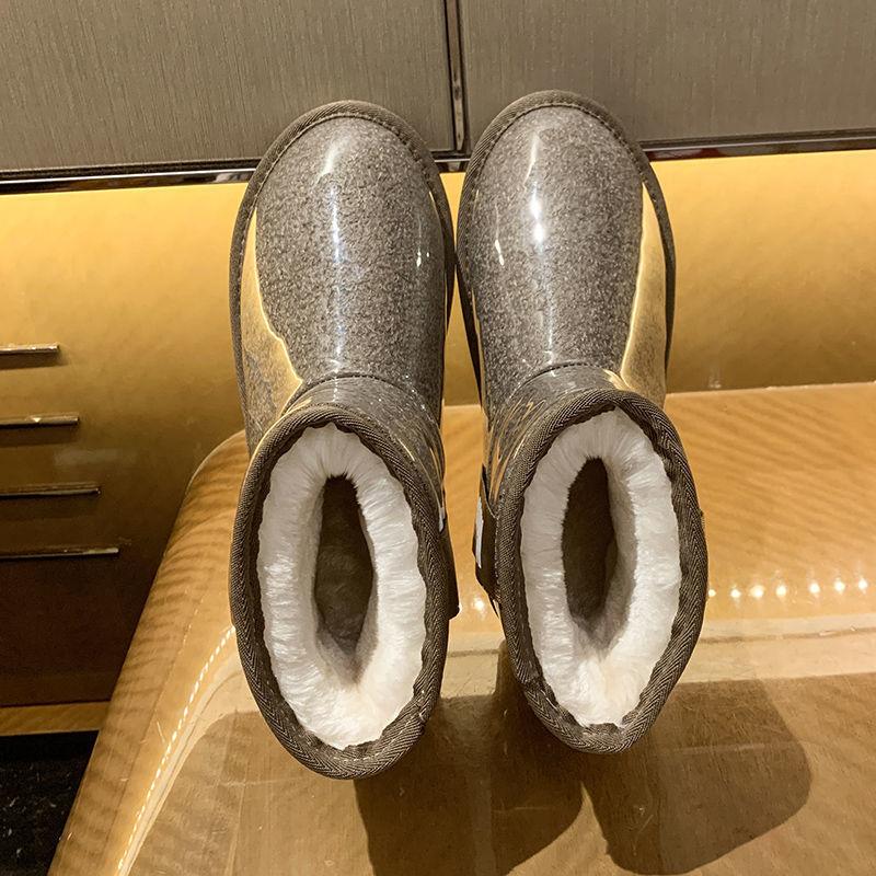 Snow Boots Women Winter Short Tube Transparent Waterproof Boots Korean Style Plus Cotton Shoes