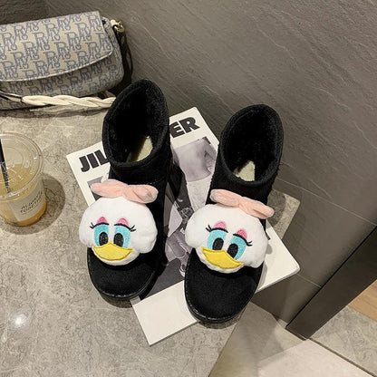 Cartoon Snow Boots Women Winter Flat Casual Cute Cotton Shoes Plus Velvet Warmth Thick Soft Sister Shoes Women