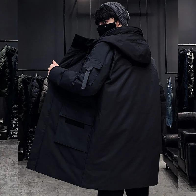 Hooded Down Jacket Men's Mid-length Winter Warmth Tide Brand Cotton Jacket Korean Youth Handsome Senior Jacket