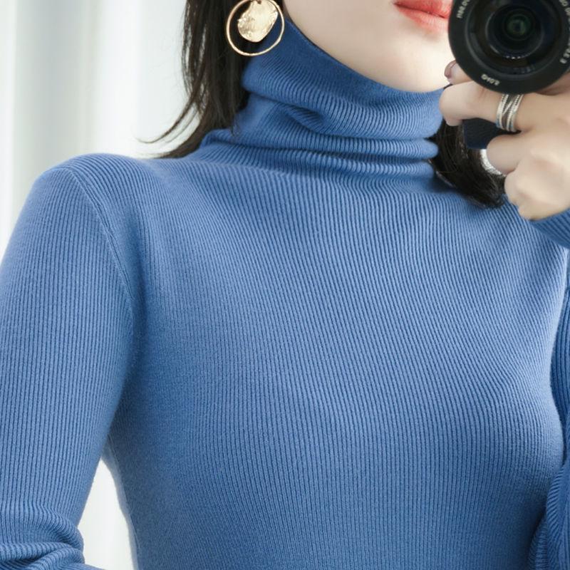 Autumn and Winter New Pile High-neck Woolen  Ladies Slim Tight-fitting Long-sleeved Sweater Base Sweater