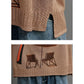 Pure Cotton Line Sleeves Ethnic Style Literary Retro Print Pullover Loose All-match Knitted Sweater Women