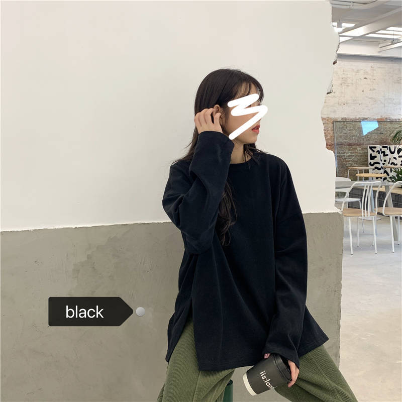 T Shirt Casual Loose Clothes Tops Harajuku Pure color Leisure Long Women Pullover Tee