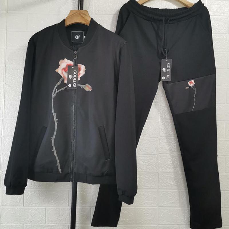 Men's Spring Sports Suit Youth Trend Handsome Casual Solid Color Round Neck Jacket Simple Elastic Long Pants Two-piece Set