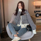 Top Women's Autumn Small Fragrant Wind Sweater Cardigan Jacket Short Plaid Mink Fleece Sweater