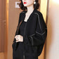 Black Thin Short Coat Women's Spring and Autumn Casual Loose Baseball Uniform Jacket Top