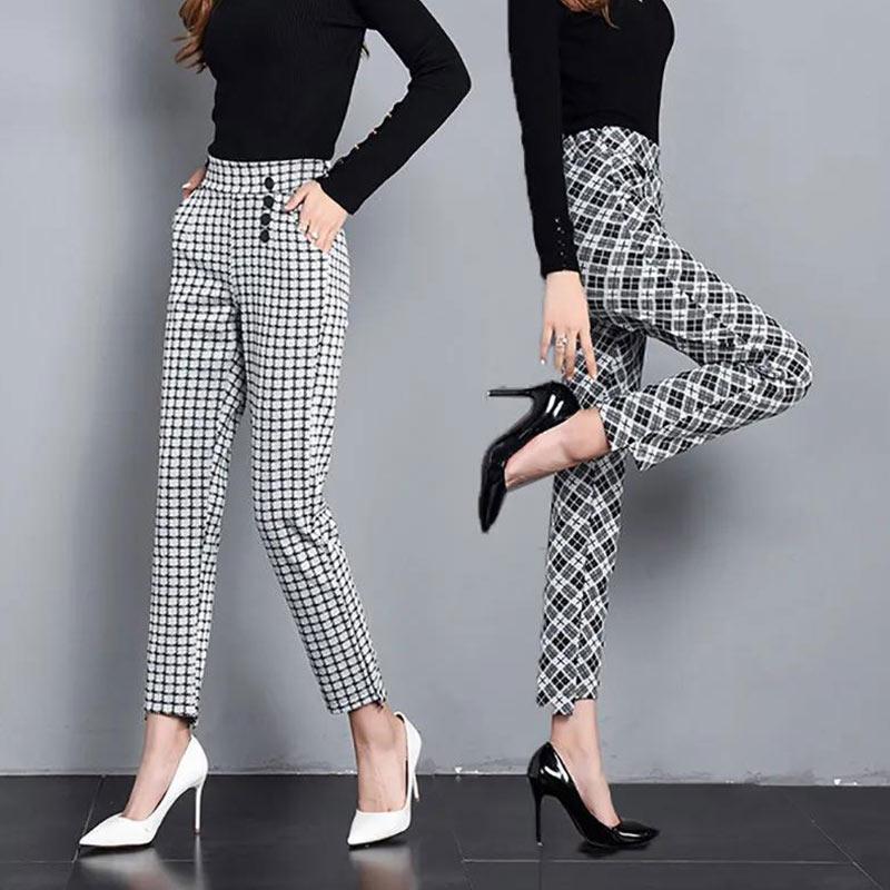 Spring and Summer Plaid Pants Korean Casual Pants Trousers Feet Harem Pants Women Are Thin Straight Loose Large Size Thin Section