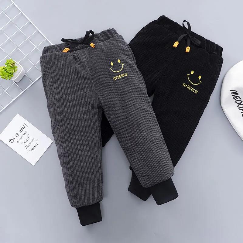Boys' Cotton Pants Thickened Middle and Small Children's Winter Baby Loose Foot Binding Three-layer Cotton Sandwiched Warm Pants Korean Style
