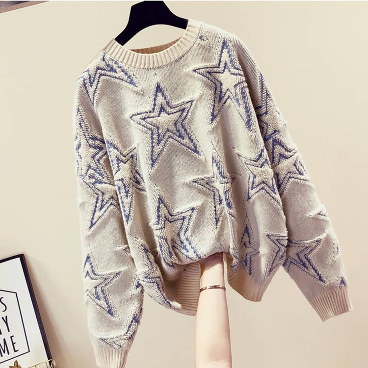 Loose Knitted Jacquard Sweater Autumn and Winter Round Neck Pullover Long Sleeved Sweater
