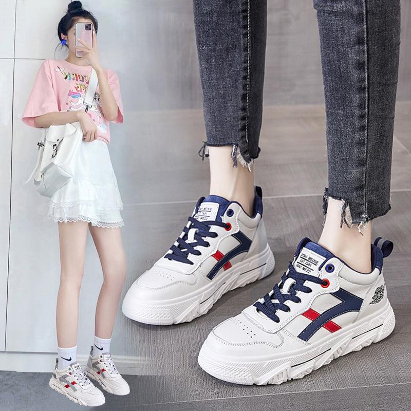 Spring Autumn Leather White Shoes Sports Shoes Casual Shoes College Style All-match Platform Shoes Women