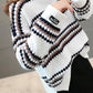 Women's Winter Large Size Versatile Striped Sweater Female Autumn Loose High Collar Long Sleeve Warm Knitted Pullover