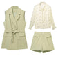 Shorts Set Women Summer Vest Coat Lace Blouse Shorts 3-piece Set Pluz Size Outfits