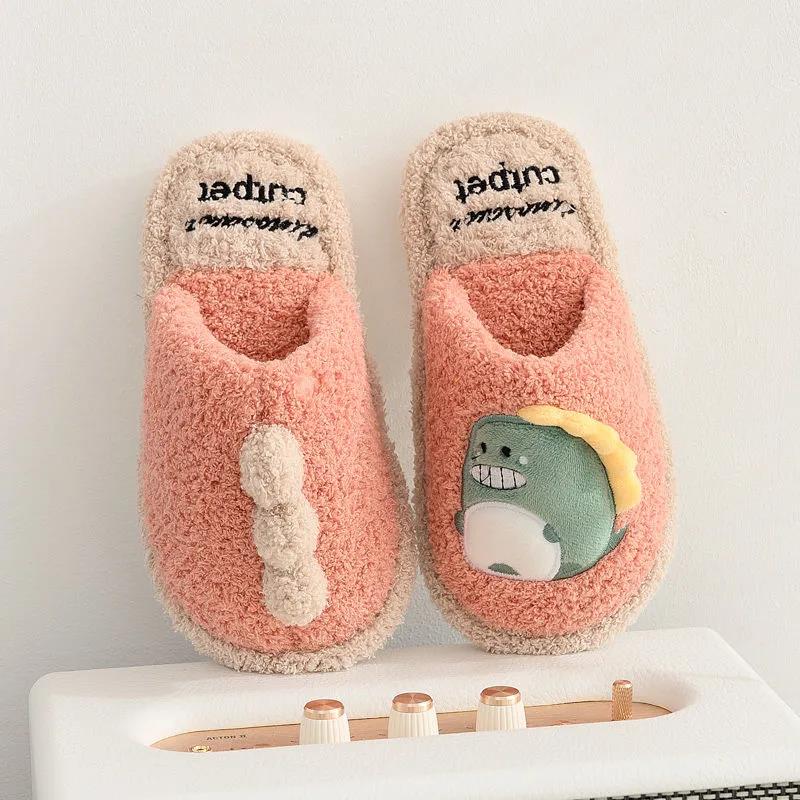 Children's Cotton Slippers Boys Cartoon New 4-10-year-old Boys Autumn and Winter Cute Winter Dinosaur Wool Slippers Parents and Children