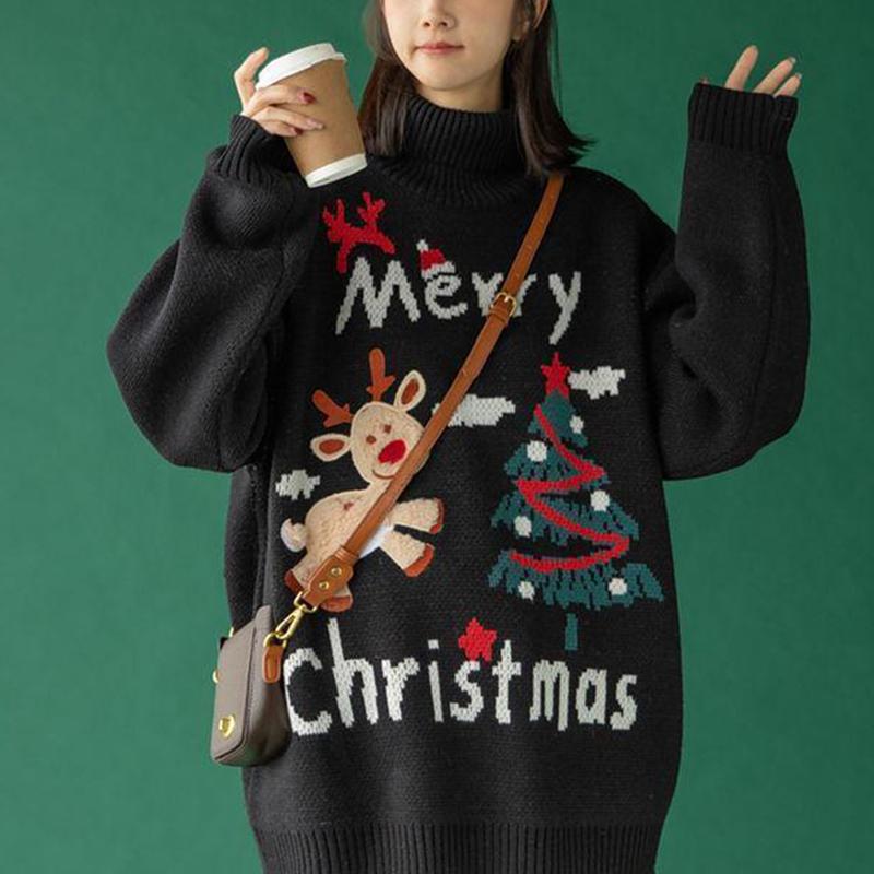 Autumn Winter  Women Fashion Sweater Casual Knitting Sweater Turtleneck  Pullovers Loose Casual Long Sleeve Sweater