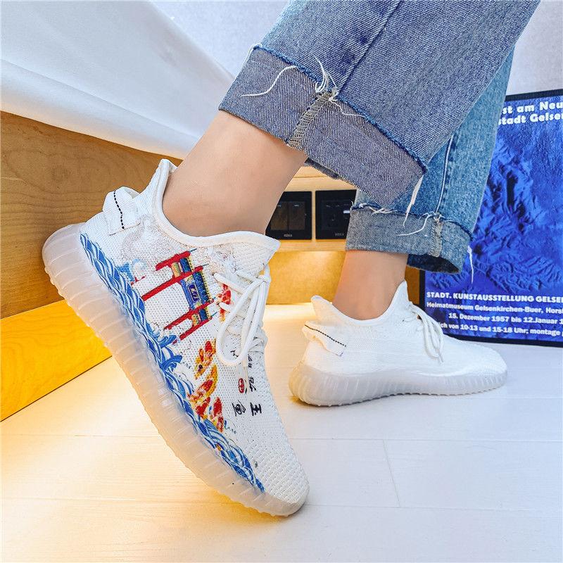 Korean Couple Breathable Running Net Shoes Summer Fly Woven Breathable Casual Sneakers Trend Canvas Coconut Shoes