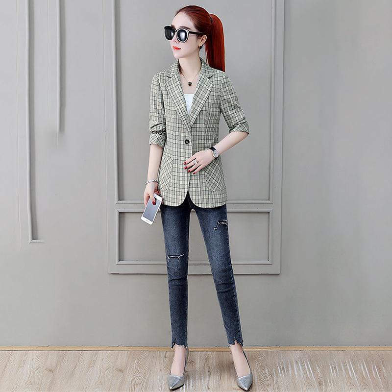 Autumn Women Plaid Blazers and Jackets Work Office Lady Suit Slim Single-breasted Business Female Blazer Coat Women's Casual Jacket