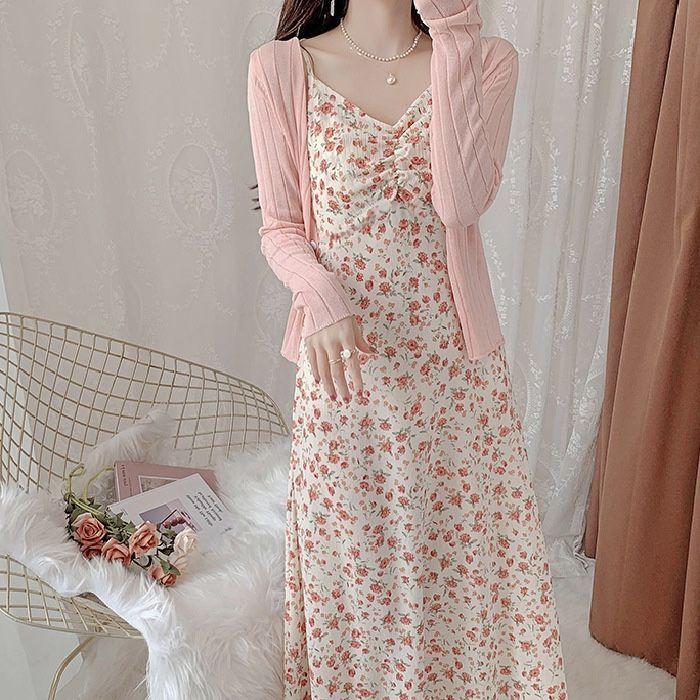 Floral Dress Ladies Suspenders Summer Loose Temperament Gentle Super Fairy Mid-length Dress Trendy