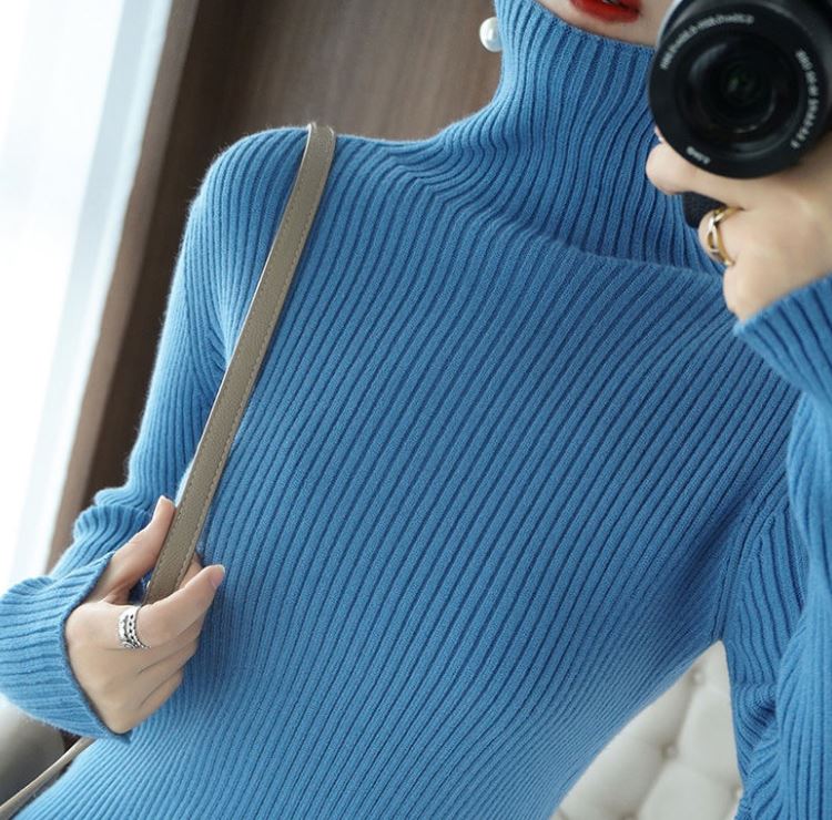 Autumn and Winter Turtleneck Sweater Women's Slim Slim Bottoming Shirt Vertical Pattern Large Size Long-sleeved Sweater