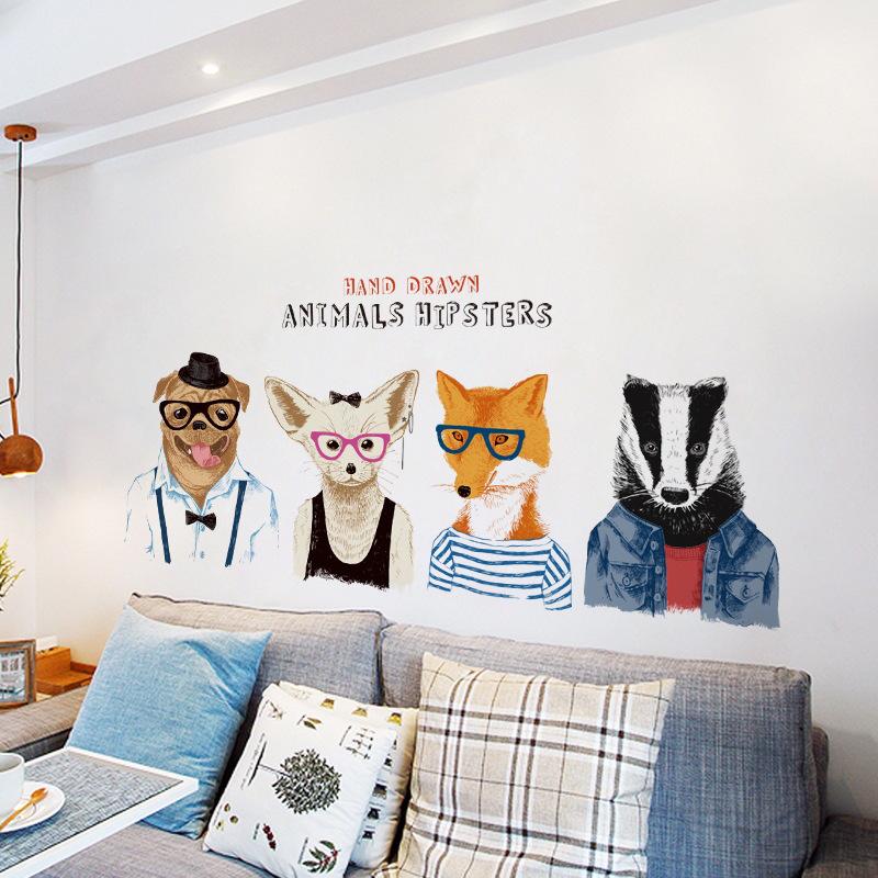 Nordic ins creative warm dog fox bear rabbit animal decoration self-adhesive wall stickers cartoon