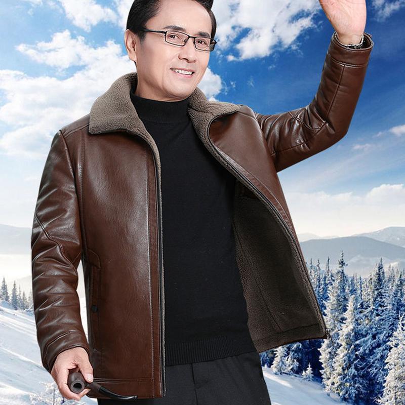 Men's Leather Jacket Clothes Coat Fur One Plus Velvet Thickening Dad Casual Winter Clothes