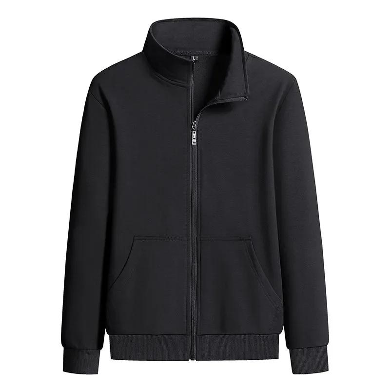Spring and Autumn New Men's Stand Collar Cardigan Sweater Solid Color Versatile Casual Simple Outer Wear Gown Jacket Men