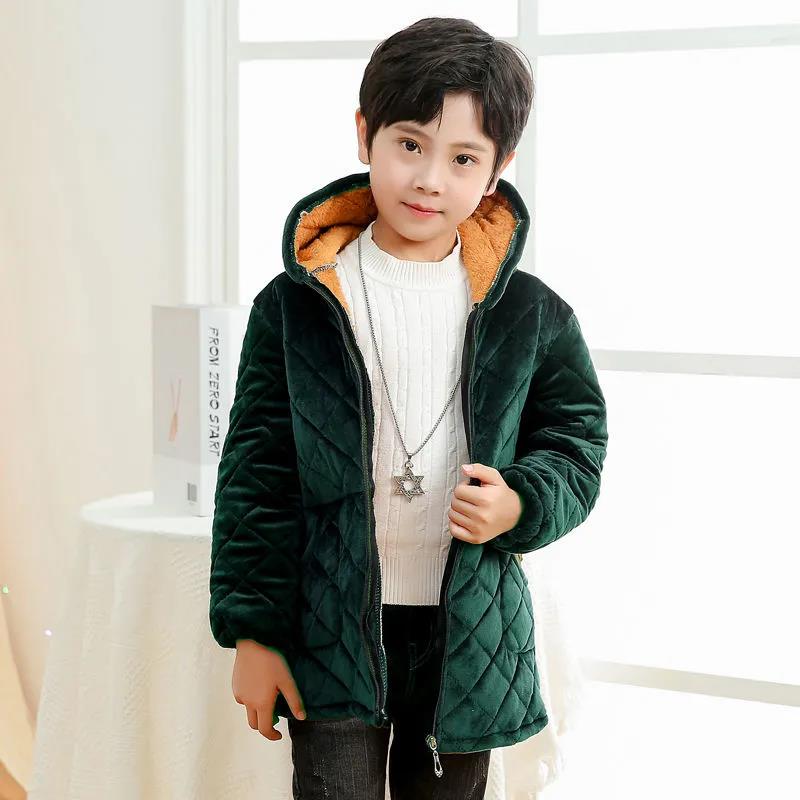 Boys Plus Velvet Padded Padded Jacket Children's Zipper Blouse Plus Cotton Blouse Crystal Velvet Baby Down Jacket Protective Clothing Winter