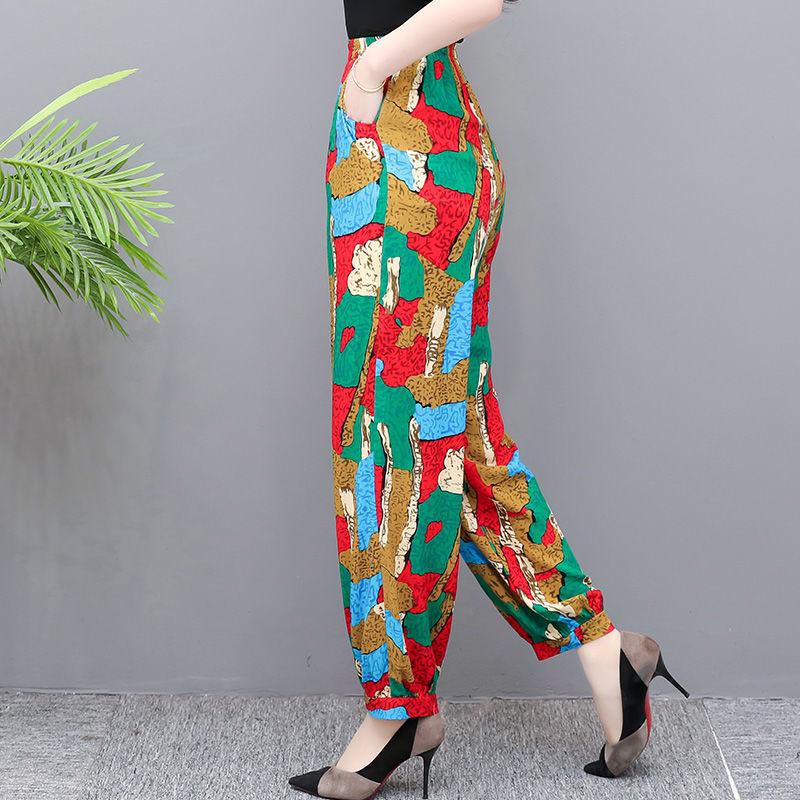 Spring and Summer Mother's Pants Wide-leg Plus Size Bloomers Cotton Silk High-waist Mosquito-proof Loose Trousers Women
