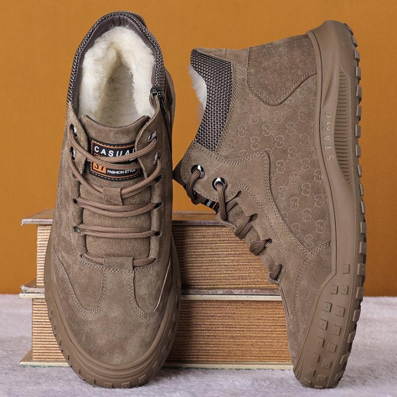 Men's Cotton Shoes, Leather and Wool Plus Velvet, Thick Warmth, Leisure High-top Snow Boots