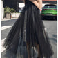 Fashion Women Skirts Tulle 2020 Spring Summer Korean Fashion Shiny Long Maxi Pleated Skirt Female Black Blue Apricot Skirt