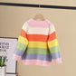 2021 Autumn and Winter New Children's Sweater Rainbow Stripe Girls Sweater Cashmere Fluffy Warm Knitted Sweater