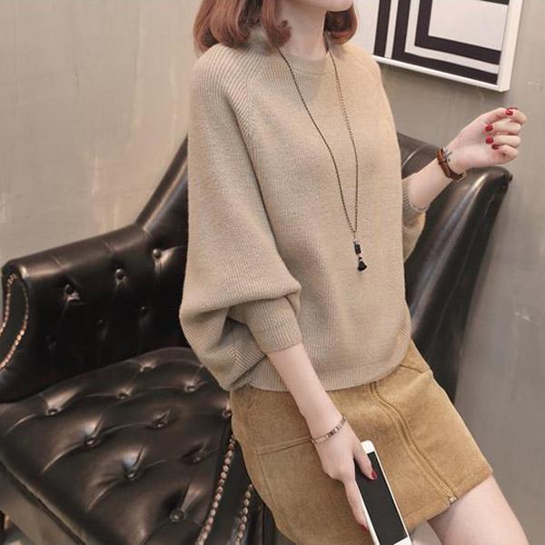 Winter Pullover Loose Top Solid Color Women's Sweater