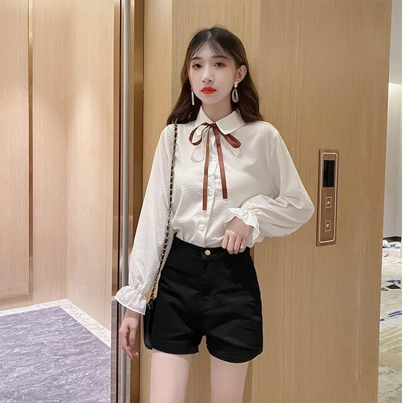Slim Striped Ladies Shirt Bow Tie Long Sleeve Bottoming Cardigan