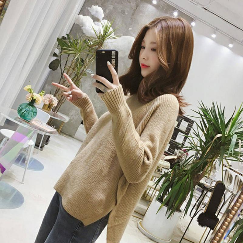 Pofulove Half-neck Women's Wild Slim Fit Slim Thin Wild Short Knitted Bottoming Shirt Irregular