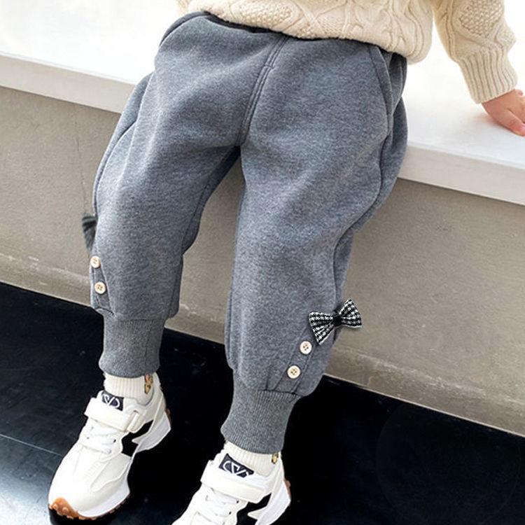 Sweet Girls Pants 2021 Kids Boys Thick Warm Trousers Winter Children Casual Solid Color Warm Pants Girls Leggings Gray