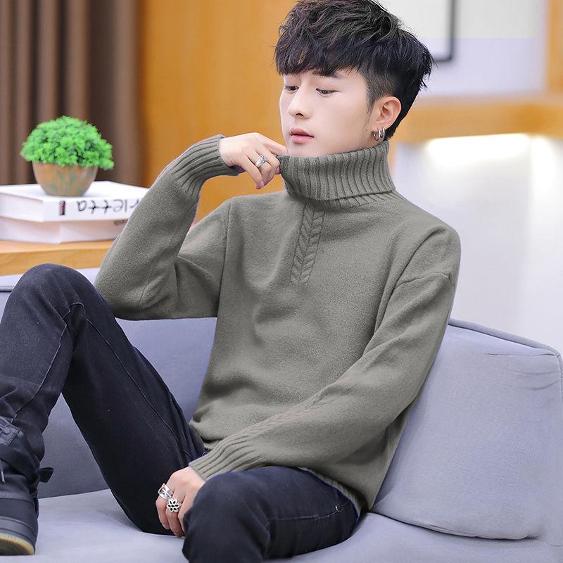 Warm Turtleneck Sweater Men Solid Knitted Mens Sweaters Casual Male Double Collar Slim Pullovers