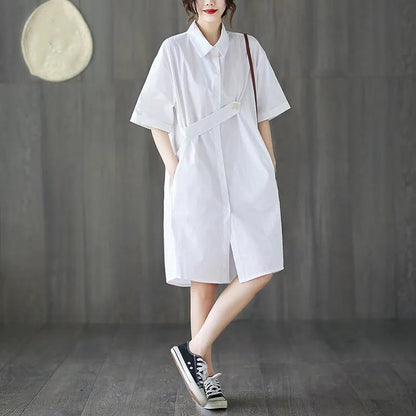 Women Mini Dress with Button Loose Solid Streetwear Gothic Short Sleeve Dresses Modis Women Party Outfits